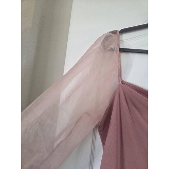 Eloquii Dusty Rose Pink Organza Puff Sheer Sleeves Square Neck Blouse Plus 14/16 - Picture 5 of 12